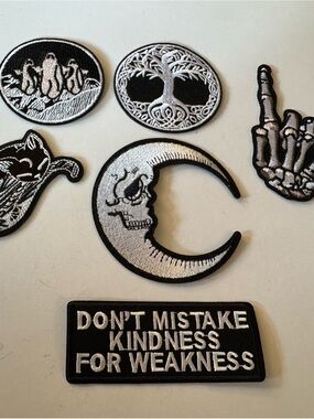 Black & Silver Moon Cat Skull Patch Set HM10
